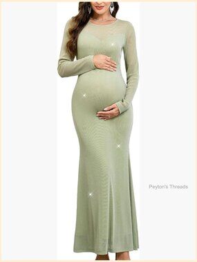 Maternity Formal Dress Sparkly Long Sleeve Mermaid Gown Baby Shower